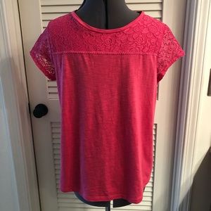 Liz Claiborne Pink T-Shirt with Decorative Lace Size L